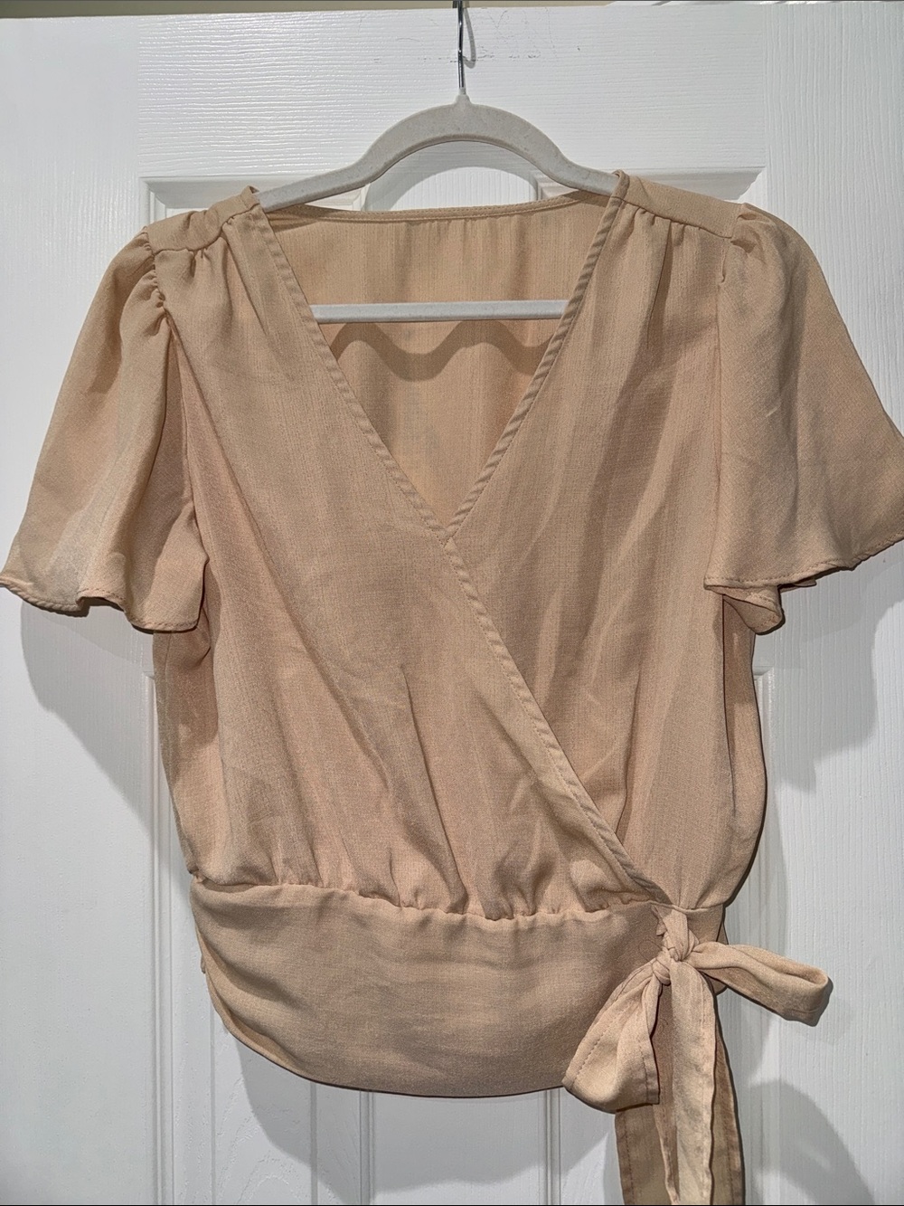 Light Peach Wrap Blouse with Side Tie